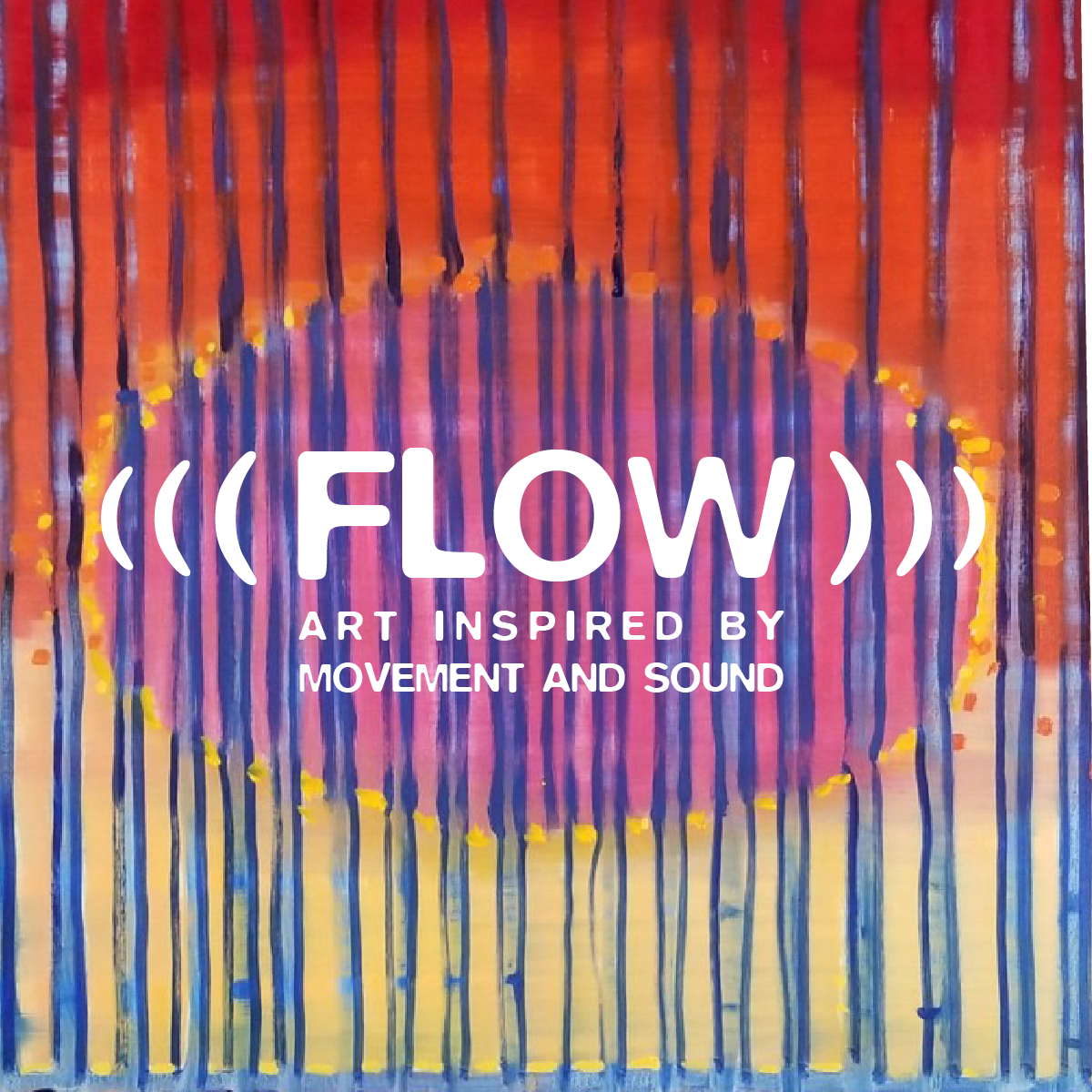 Flow text set to a colorful, painterly image of oscillating purple, reds, oranges, and yellows