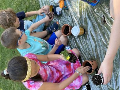 image of students doing a project outdoors