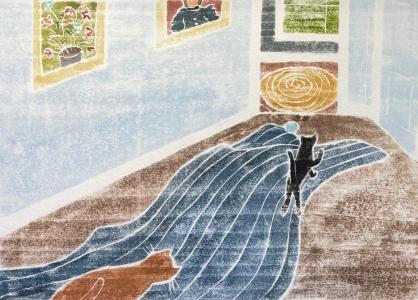 image of a white line woodcut print