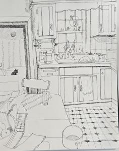 Drawing of a kitchen 