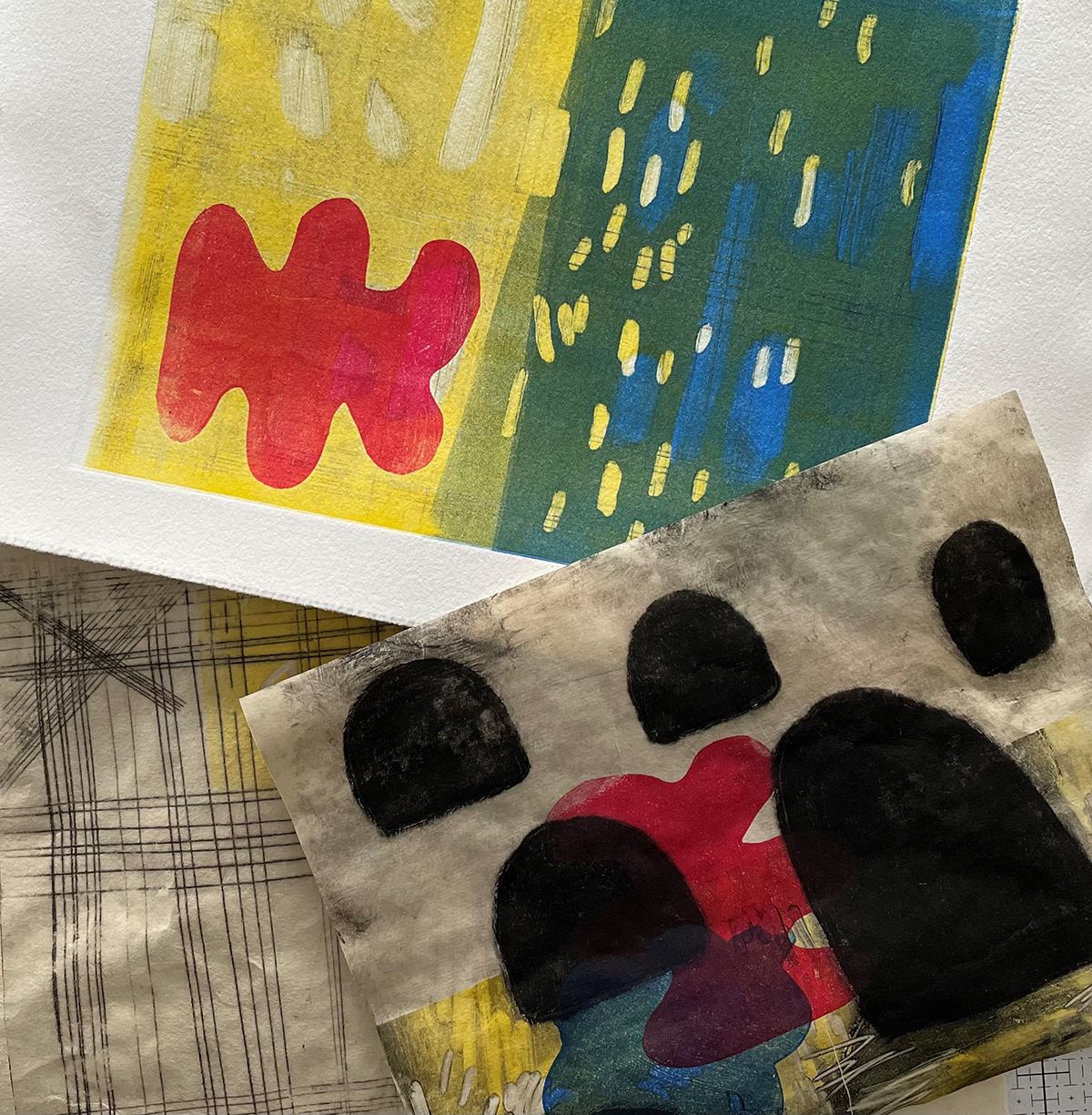 Colorful experimental printmaking materials
