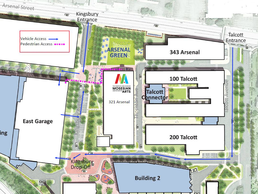 Map showing current construction site around MCA, refer to directions above