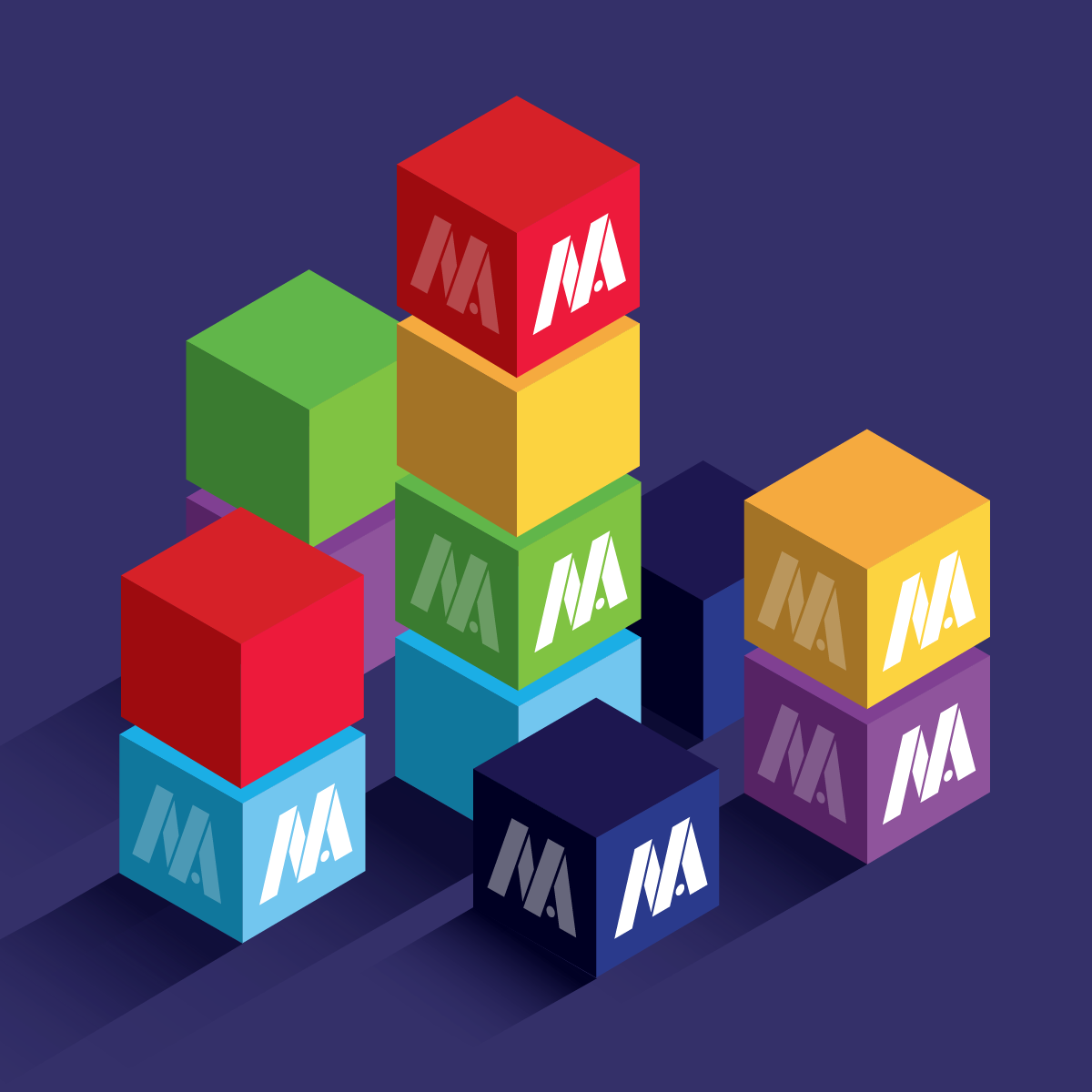 Annual Appeal Graphic with colored blocks stacked with the M Mosesian logo