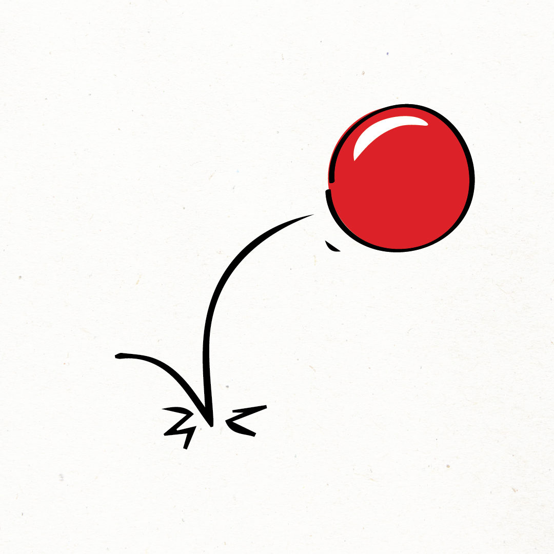 Illustration of a red bouncing ball on off-white background