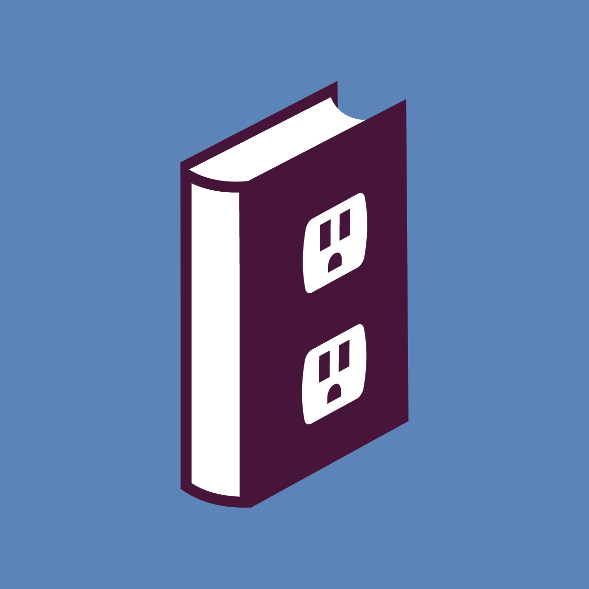 Earfull Logo - book with power outlets on a blue background