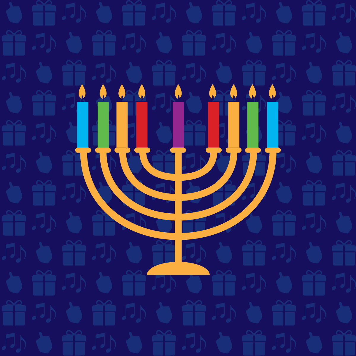 Hanukkah menorah with colored candles