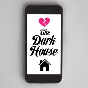 Smartphone with The Dark House text logo and pink heart