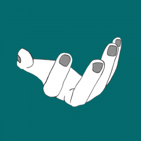 a drawing of a hand palm up making the sign "express" in American Sign Language