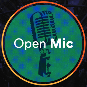 Open Mic Logo shows a microphone in a green circle