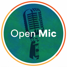 Open Mic Logo shows a microphone in a green circle